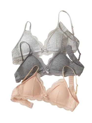 OYOANGLE Girl's Lace Trim Cami Bralette Spaghetti Strap Ribbed Training Bras Comfy Everyday Bra