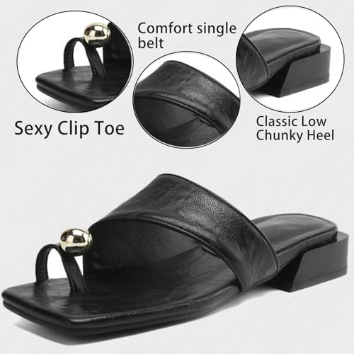 Women's Metal toe ring low chunky heel slides sandal Summer Square Open Toe Non-Slip Slip-on Clip Toe Beach block heel Fashion Dress Slippers for Oceanside Holiday Outdoor3