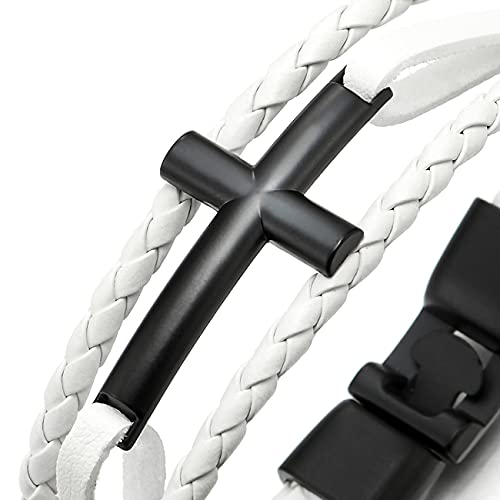 Pulsera Unisex de Cuero Trenzado con Cruz Lateral en Acero miniatura 2