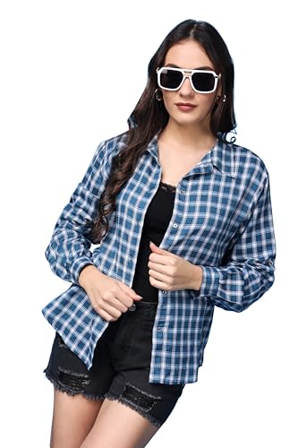 Image of POPWINGS Casual Checks Print Shirt for Women | Cotton Full-Sleeves Women Shirt | Summer Shirt for Women | Stylish Shirt for Women