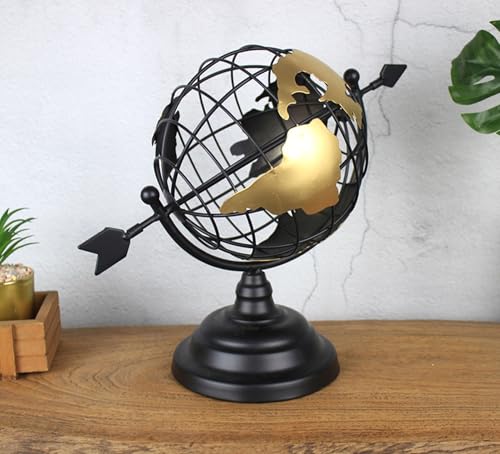 Image of AUGEN Rotating Globe Statue Gold & Black Durable Metal Innovative Stress Relief Toy Kinetic Orbital Art for Home Office Desktop Gift Decoration (1 Piece,6798B4)