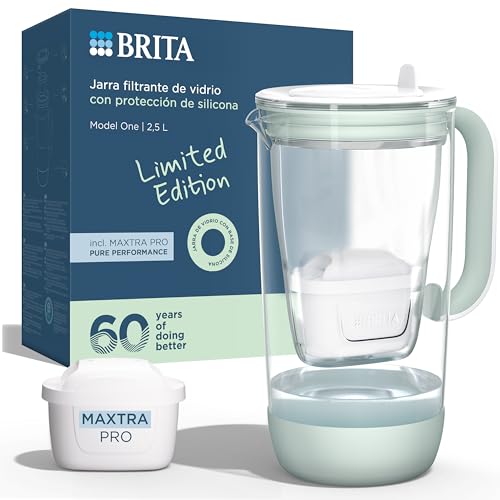 BRITA Jarra de Cristal Edición Limitada (2.5L) incl. 1x MAXTRA PRO Pure Performance - Jarra premium de vidrio con base de silicona, indicador inteligente luminoso LTI y tapa abatible