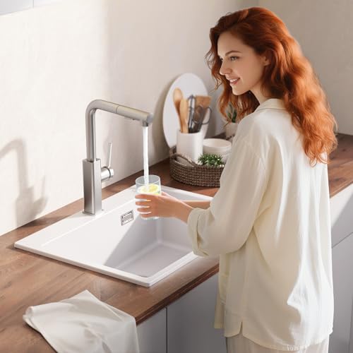 CECIPA Küchenarmatur Ausziehbar, Spültischarmatur mit Brause, Wasserhahn Küche Ausziehbar 2 Wasserstrahlarten, Mischbatterie Küche Edelstahl Gebürstet, Armatur 360° Drehung, Küchenwasserhahn Hochdruck