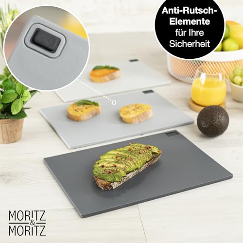 Moritz & Moritz 3x Schneidebrett Kunststoff Set - 32 x 22 cm - Im praktischen Ständer – Küchenbrett Groß – Spülmaschinengeeignet und hygienisch 5