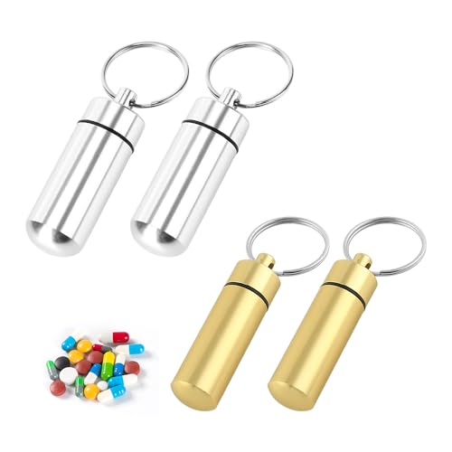 Lot de 4 mini boîtes à pilules en métal - Porte-clés - Petite boîte à pilules - Porte-clés portable - Petite boîte à pilules à emporter