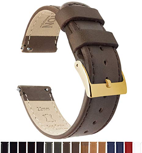 BARTON WATCH BANDS 20mm Saddle Brown Quick Release Leather Gold Buckle Watch Band Strap - Thumbnail 2