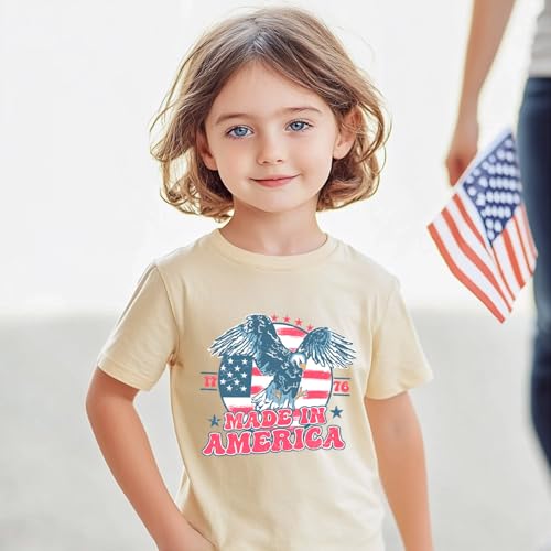 Image of Kids 4th of July Shirt USA Flag Clothes Toddler Boys Girls Children Patriotic Tee Tops 1-7 Years