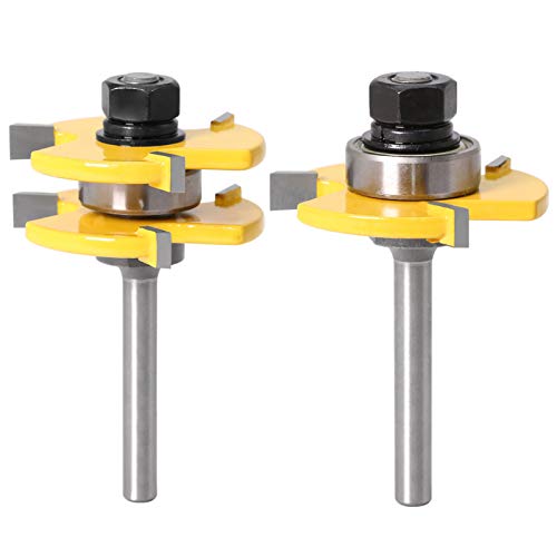 Tongue and Groove Router Bit Set of 2 Pcs Adjustable 1/4 Inch Shank, 3 Teeth Adjustable T Shape Wood Milling Cutter Set for Doors, Drawers, Shelves & More