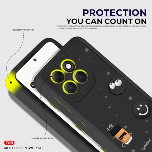 Image of AESTMO Back Case Cover for Motorola Moto G86 Power 5G Cover | Cute Fun Cartoon | Coffee Silicone Case | Full Body Protection | Camera Protection Back Cover for Motorola Moto G86 Power 5G (Black)