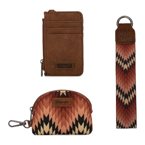 Image of Montana West Wrangler Aztec Keychain Wristlet Wallets for Women Western Dual Pouch Wristlet Credit Card Holder Wallet with Zipper Pocket WG2211-W0051BR