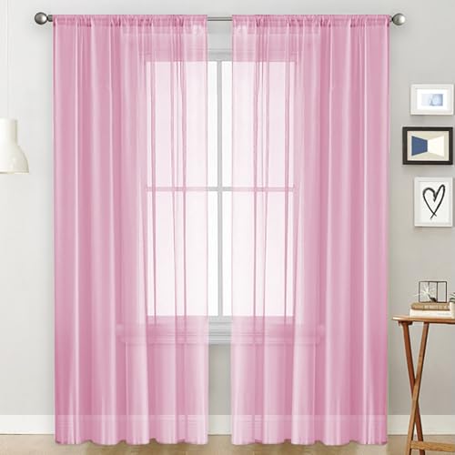 Rideau voilage 235 x 200 rose transparent de salon - 2