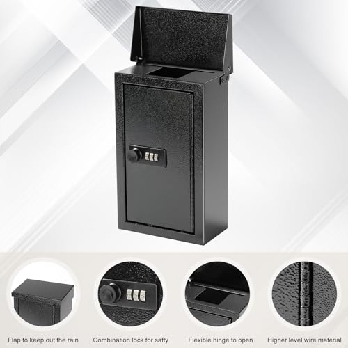 Image of xydled Wall-Mounted Key Drop Box with Combination Lock,Metal Mailbox,Black