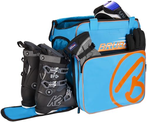Sacco interno: T-Nylon 210. BRUBAKER - Borsa porta scarponi da sci e porta casco, modello Super Champion, colore: azzurro arancio