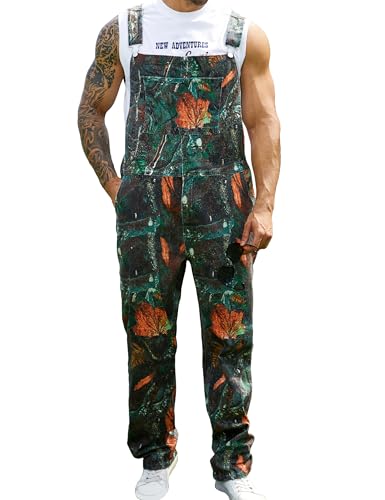 Bindefon Camo Overalls for Men Bib Coveralls Camouflage Printed Jumpsuits Work Pants Hunting Clothes(Maple Leaf Camo,L)