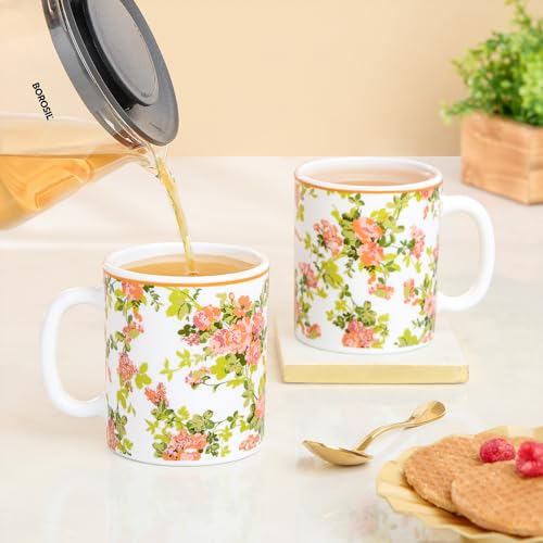 Image of Larah by BOROSIL 320ml x 2pc Opalware Amora Tea /Coffee Mug Set, Microwave & Dishwasher Safe Embossed Design Crockery Ideal for Daily Use & Gifting