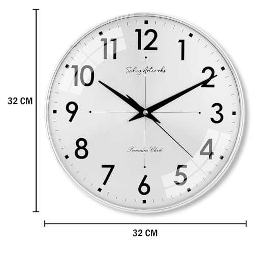 Image of Sehaz Artworks Wall Clock for Living Room Stylish | Traditional Wall Clock for Hall Big Size | Wall Watch for Living Room Stylish | Metal Dial - Silver 32x32 CM