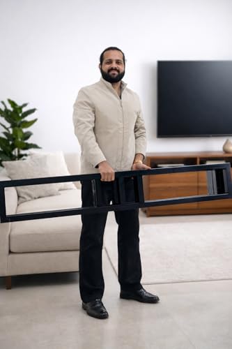 Image of TBC's Heavy Duty Foldable Metal Bed Frame with Wooden Slats, Black, Low Profile Platform Bed Design