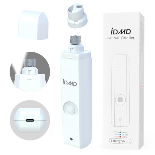 Dog Nail Grinder-Powerful 2-Speed Dog Nail Trimmers with Safe LED Lighting and Battery Capacity Indicator Light & Type-c USB Rechargeable Quiet pet Nail Grinder Clipper for Dogs/Cats (White)