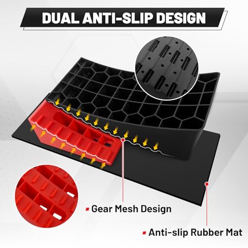 Image of ROBLOCK RV Leveling Blocks Up to G.V.W 35000 LBS, Camper Leveling Blocks with Chocks, Anti-Slip Mats, Carry Bag, RV Leveling System for Travel Trailers, 4 inch Max Leveling Height, 2 Packs, Red