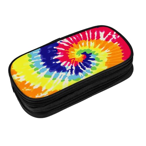 Image of Perinsto Rainbow Tie Dye Pencil Case Big Capacity Multi Compartment Stationery Box Pencil Pouch Holder Desk Organizer For School Office Home