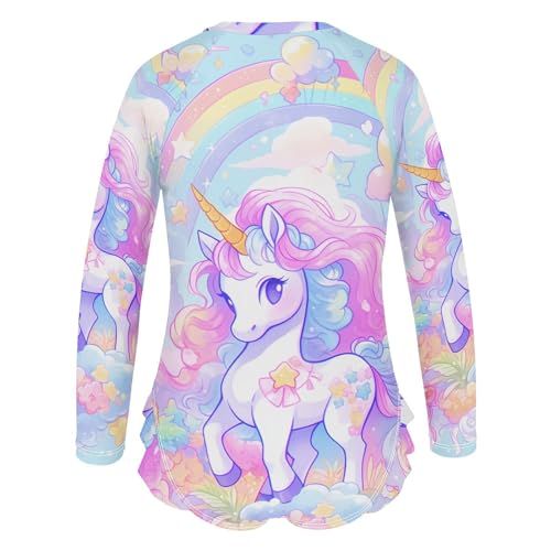 Girls Long Sleeve Swimsuit Cute Unicorn One Piece Bathing Suit with Ruffle Butt UPF 50+ Sun Protection Rash Guard2