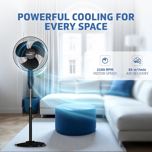 Image of V Guard Gatimaan Pro HSP N High Speed Pedestal Fan | 3 Adjustable Fan Speeds | Rust Resistant ABS Body | Powerful 2100 RPM Motor | Black | 40 cm (400mm)