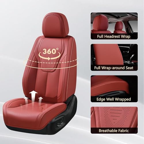 Image of FLORICH Front Seat Covers for Cars, Luxury Waterproof Faux Leather Seat Covers Cushion, Car Seat Protectors Universal Fit for Most 5 Seats Vehicles - Red