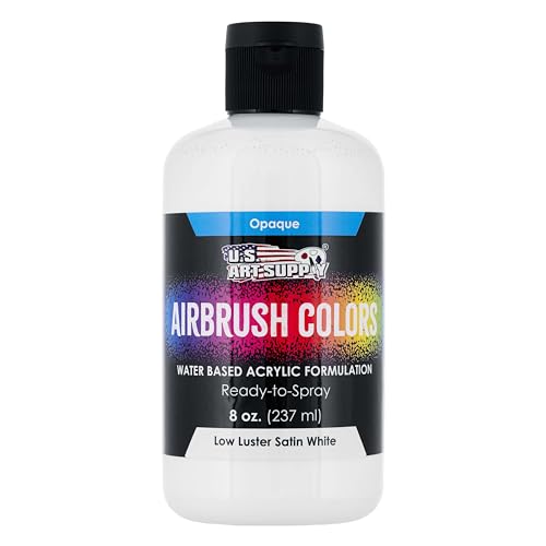 U.S. Art Supply Low Luster Satin White Airbrush Paint, 8 oz - Premium Ready to Spray Water-Based Acrylic Paint - Beginners, Students, Artist - Painting Models, Canvas, Fabric, Metal, Leather Shoes