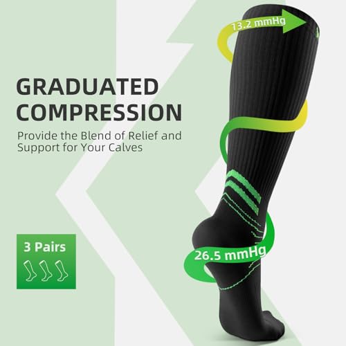 Image of Medical Compression Socks for Men & Women, 3 Pairs 20-30mmHg Knee High Graduated Compression Stockings for Circulation, Swelling, Varicose Veins, Flying, Travel, Nurses, Running, Pregnancy