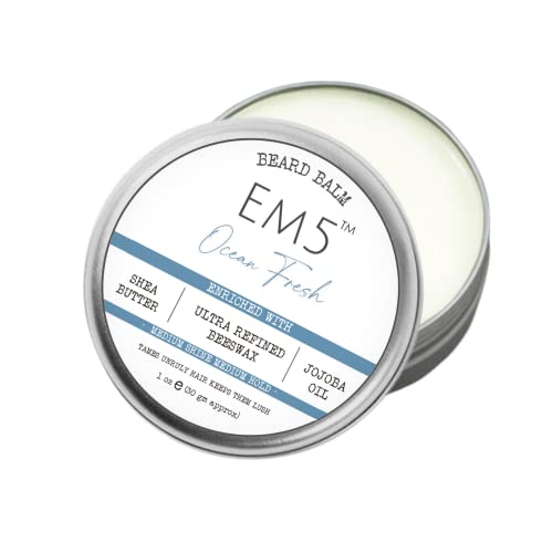 Image of Em5 All Hair Type Ocean Fresh Organic Beard Balm | Shape Style And Tame | Medium Hold And Shine | Long Lasting Fragrance | Mustache And Beard Wax | Gift For Him /Men - 30 Gram