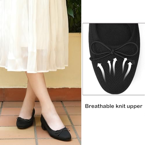 JENN ARDOR Comfortable Slip on Dress Shoes for Women Round Toe Low Heeled Pumps Casual Holiday Wedding Office Work Mesh Knit Cute Ballet Flats with Bow4