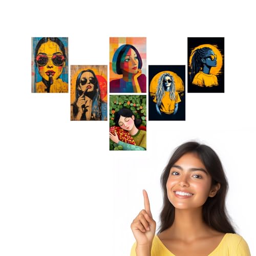 Image of SiddArtify Modern Portrait Wall Art Prints Set - Contemporary Woman Poster Decor for Living Room Bedroom Office - Set of 2-4x6 Inch - Board (Pack of 6) - Sticker (Pack of 6)