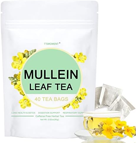 Mullein Leaf Tea Bags - Lungs Cleanse and Respiratory Support, 40 Tea Bags, Mullein Herbal Tea for Lung Detox, Caffeine Free