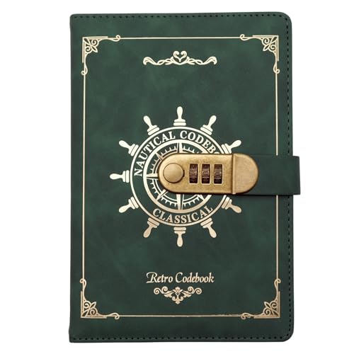 Image of STORE 2508 Vintage Finish Lock Diary with 3-Digit Metal Combination Lock | A5 Retro Codebook Journal | PU Leather Notebook with 230 Pages | Secret Password Diary for Writing Notes Gifts (Green Retro)