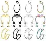 12 Pcs Nose Rings Hoops Nose Piercings Faux Fake Nose Ring Piercing Stud 20 Gauge 20G Silver Black Gold...
