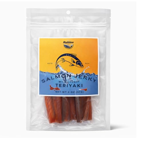 Rublev Salmon Jerky Teriyaki Flavor – Wild Caught Dried Fish Strips, High Protein Snack with Omega...