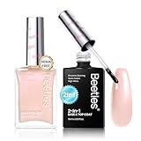 Beetles Nail Polish Top Coat and Base Coat Set Pearl Pink Fast Drying & Long Lasting Shine Nail Polish 2 IN 1 Protects Nails Enhances Glossy and Nourishes Nails for Women