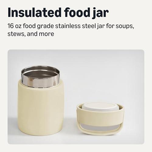 Image of Amazon Basics Insulated Food Jar, Hot and Cold Food Container, Stainless Steel, Leak-proof with Carry Handle, 16 Ounces, Ivory