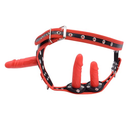 Small Size 7 Inch Double Pleasure Couples Adjustable Waist Soft Smooth Toys for Women Men, Beginner Relaxing Trainer Set Lifelike Flexible Comfortable Suction Cup Toys BNHJKM6Y (Red)