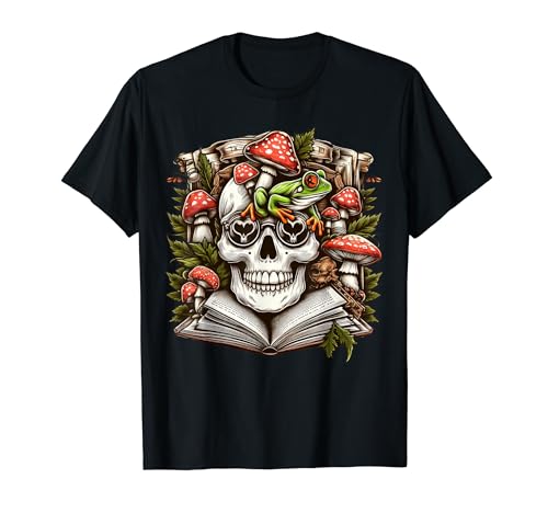 Cottagecore Frog Skull Mushroom Collector Hombres Mujeres Vintage Camiseta