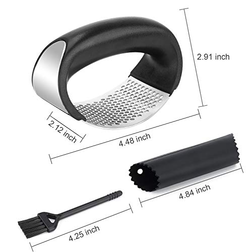 PSISO Garlic Press Rocker, Premium Garlic Press Stainless Steel, Garlic Crusher with Silicone Garlic Peeler/Cleaning Brush, Easy Operate and clean Kitchen Gadget (2020)