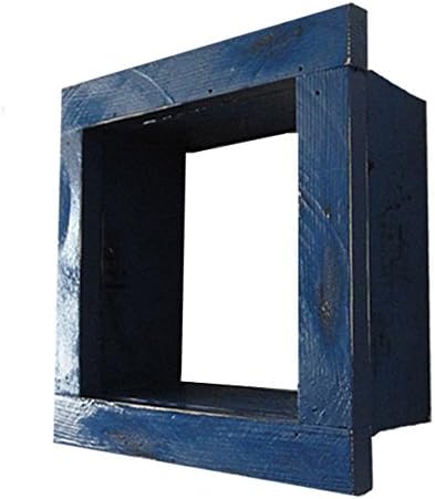 Square Wood/Wooden Shadow Box Display - 9" x 9" - Deep Blue - Decorative Reclaimed Distressed Vintage Appeal