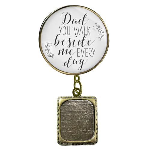 Gutsy Goodness Customizable Father Memory Groom'S Wedding Boutonniere Lapel Pin Photo Frame Charm - Personalize Bronze Memorial Brooch Handmade Dad White Glass Pendant - Message Card & Gutsy Goodness Gift Box cover
