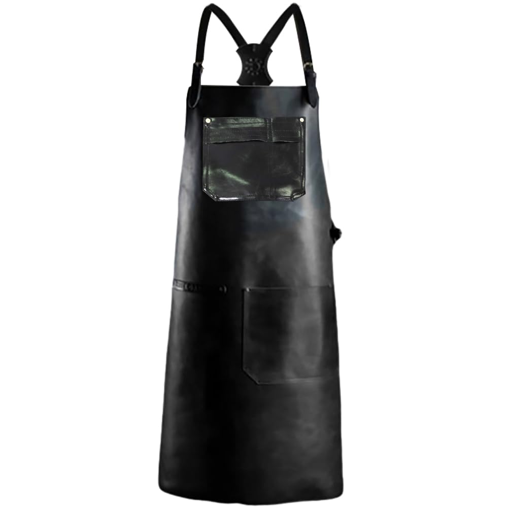 Delantal De Cuero PU, Delantal De Cocina Ligero, Delantal con Pechera Larga, Ropa De Trabajo Impermeable para Cocina Casera Y Limpieza De Cocina