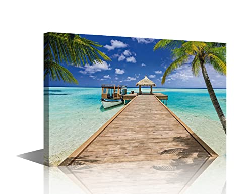 Seaside Coconut Tree Sunmmer Canvas Wall Art Wall Decorations for Living Room Modern Family Wall Decor Hang Pictures Wall Artwork Paintings Kitchen Office Canvas Art Prints Home Decoration 12x8inch