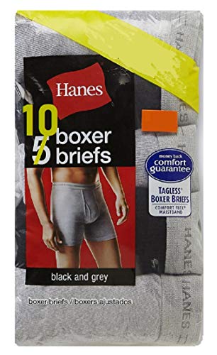 Hanes Men's 10-Pack Tagless Comfort Flex Waistband Boxer Briefs - Black/Grey 234W10