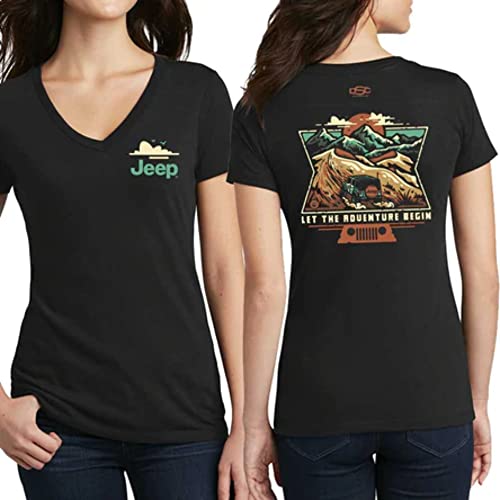 Jeep Ladies Dunes V-Neck Short Sleeve Cotton T-Shirt – Black