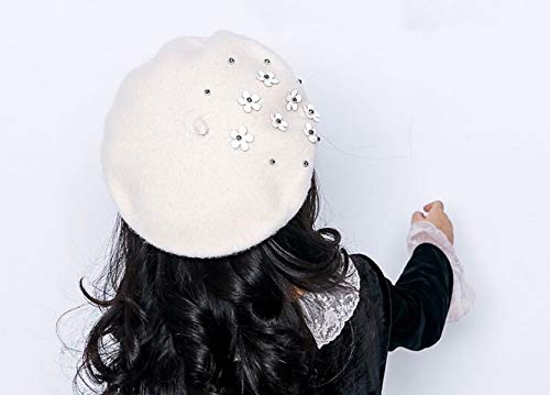 Brcus Kids Girls Wool Felt Flowers Beret Hat French Artist Beanie Cap Beige #TOP2
