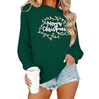 Christmas Sweatshirts for Women Merry Christmas Sweatshirt Novelty Xmas Sweater Comfy Long Sleeve Fleece Lined Tops Green