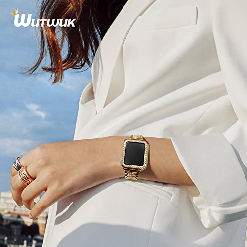 wutwuk Compatible Apple Watch Straps 45mm Women Metal Sparkling iWatch band with Bling Case - Image 3